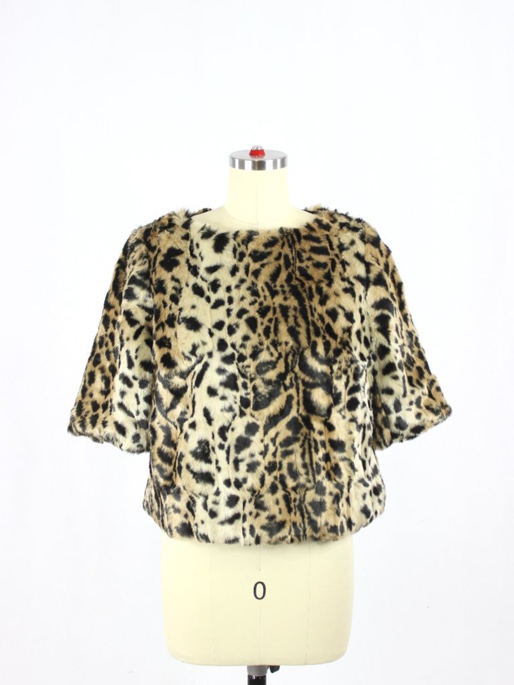 MARCIANO Leopard Print Faux Fur Short Sleeve A-Line Shell Blouse Top, Size XS